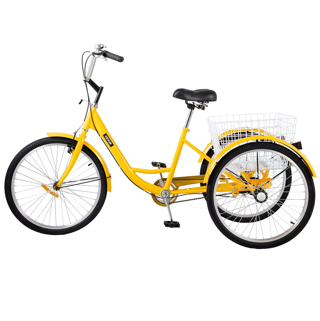 24 inch 1-Speed Yellow Adult Tricycle with Cargo Basket X5315