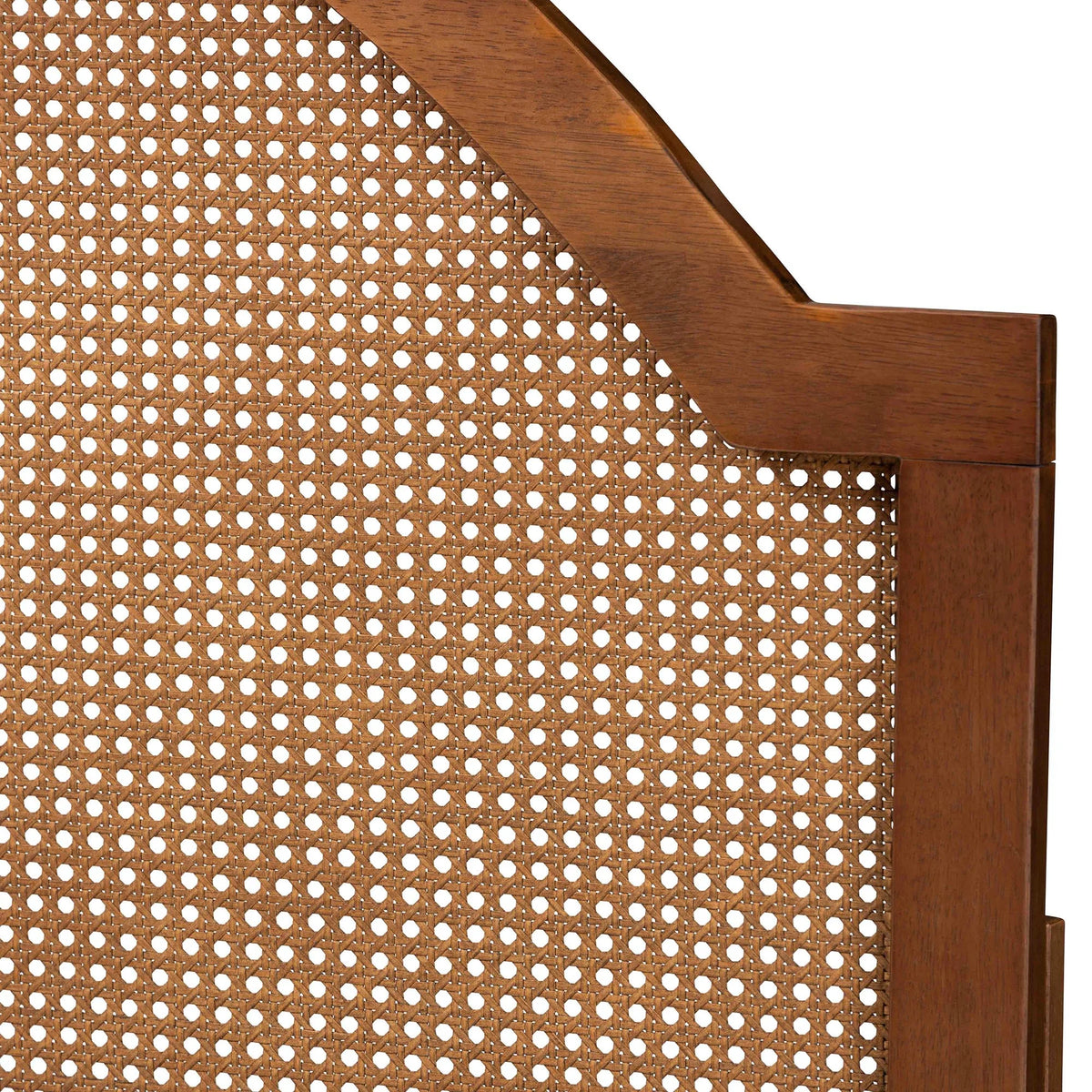 Ash Walnut Finished Wood Queen Size Headboard with Rattan X8316
