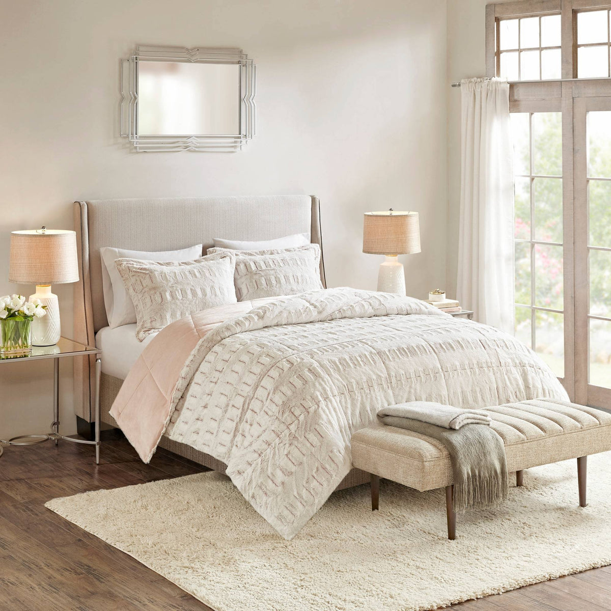 Blush Long Fur Comforter Mini Set Twin/Twin XL G6101