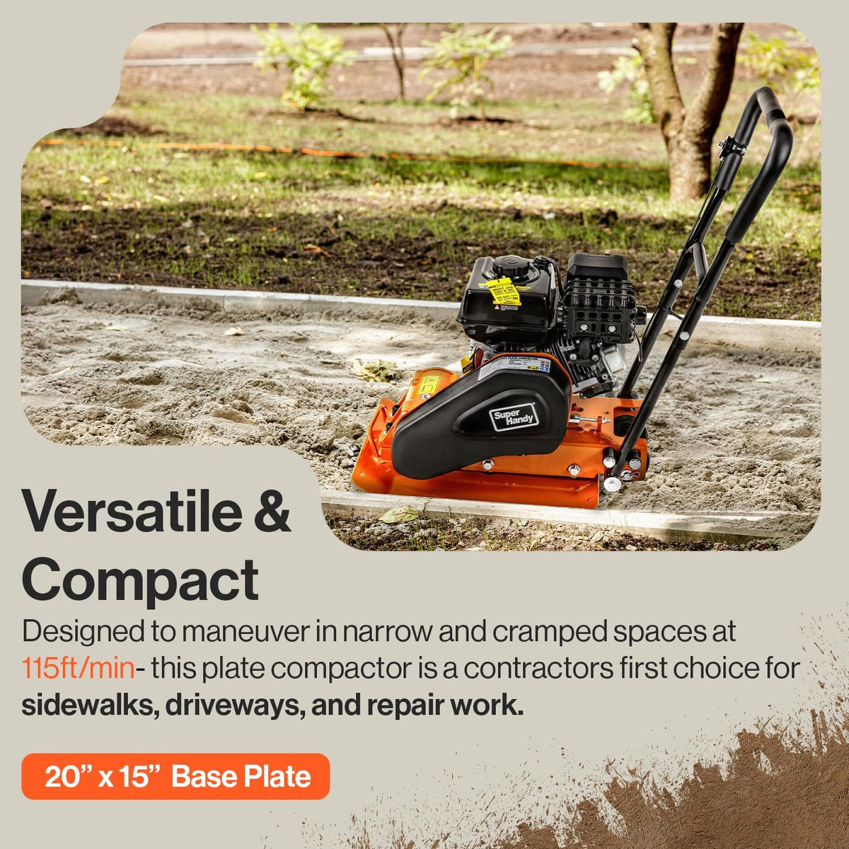 7 HP Gas Plate Compactor Rammer 4200 Pounds 20 × 15 Inch I9711