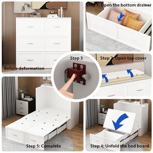 White Twin Size Murphy Bed with Charging Station and Drawer T396