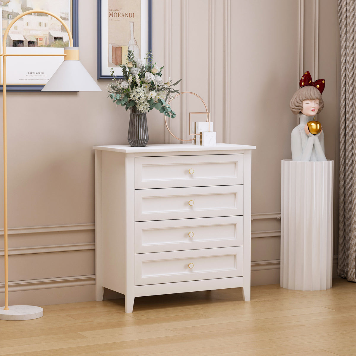 White Solid Wood Dresser Buffet Cabinet X45181