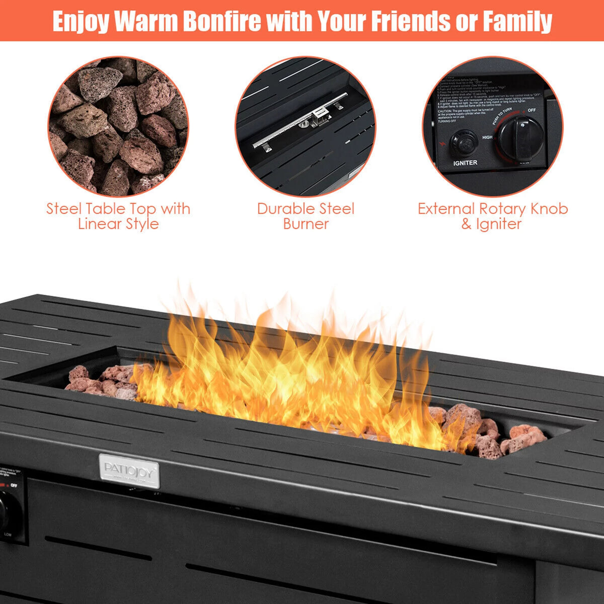 42'' Rectangular Propane Gas Fire Pit Outdoor Table with Cover P442891