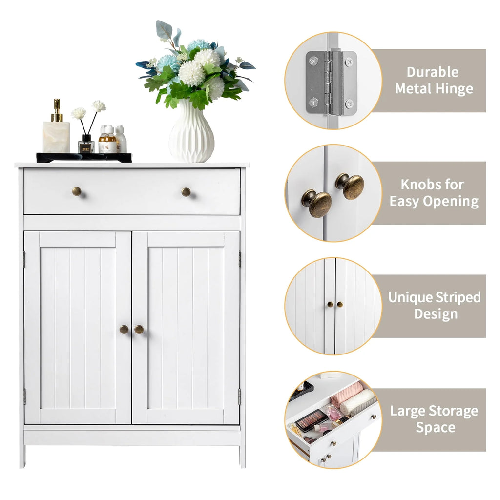 White Wooden 2-Door Bathroom Cabinet with 1 Drawer F3956