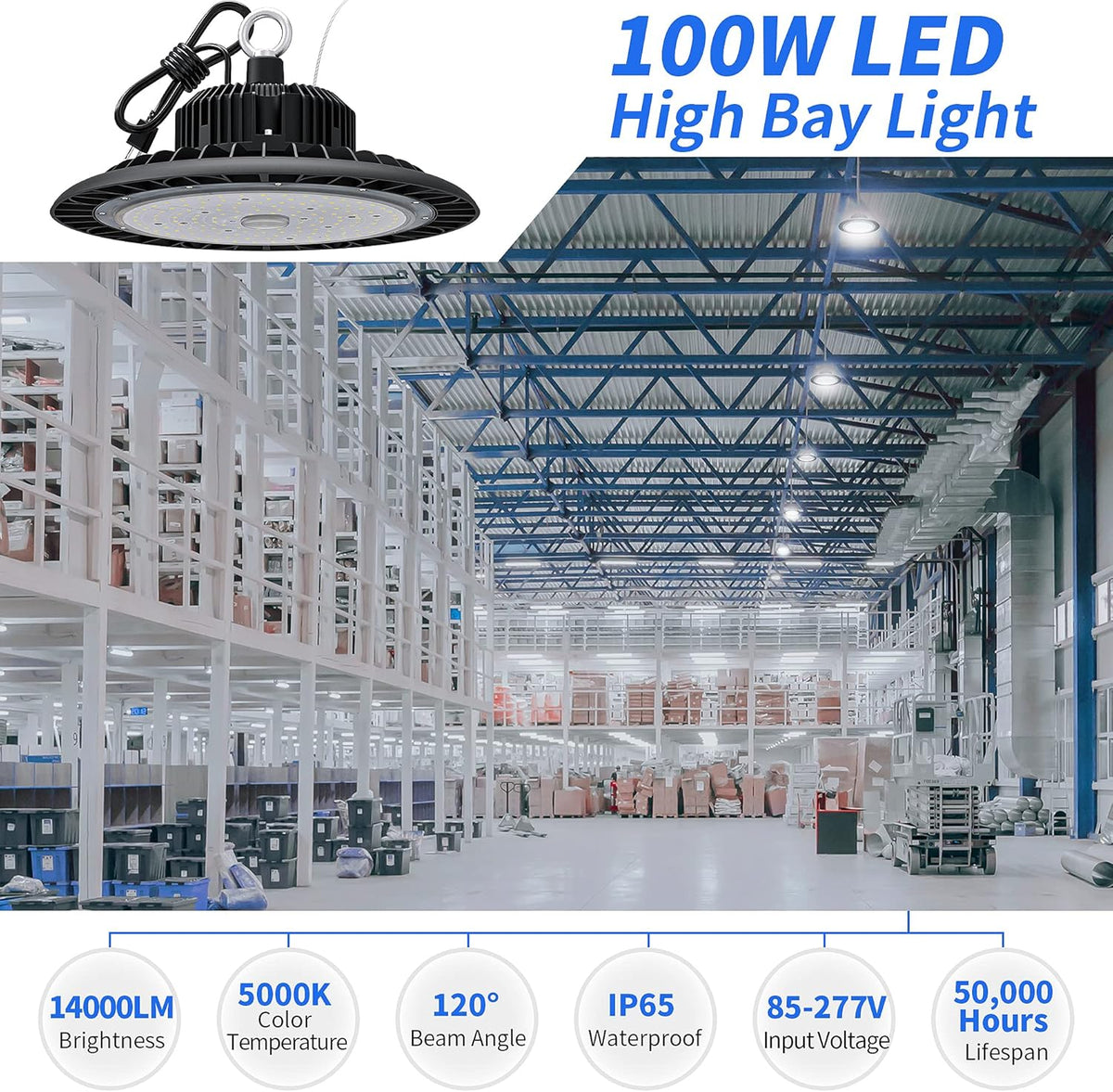 100W 14000 LM 5000K IP65 Waterproof LED High Bay Light D700614