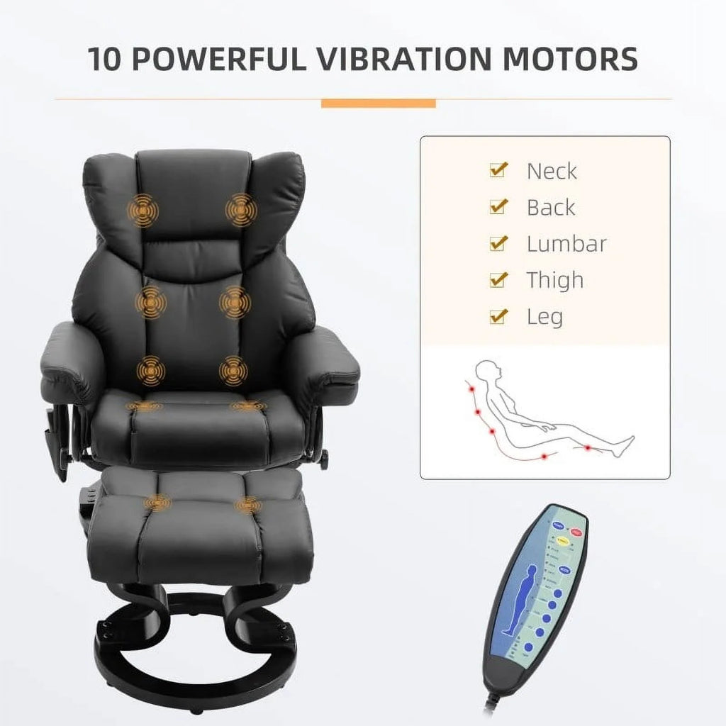 Black Faux Leather Remote Massage Recliner Chair with Ottoman C411692