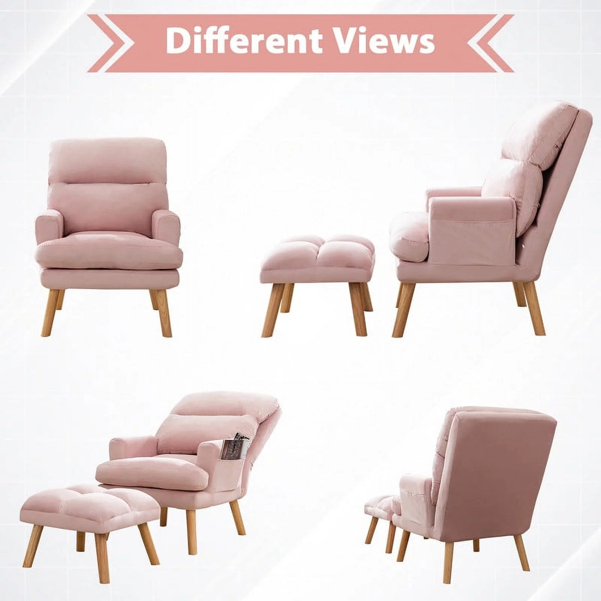 Beige Velvet Accent Chair with Ottoman J478