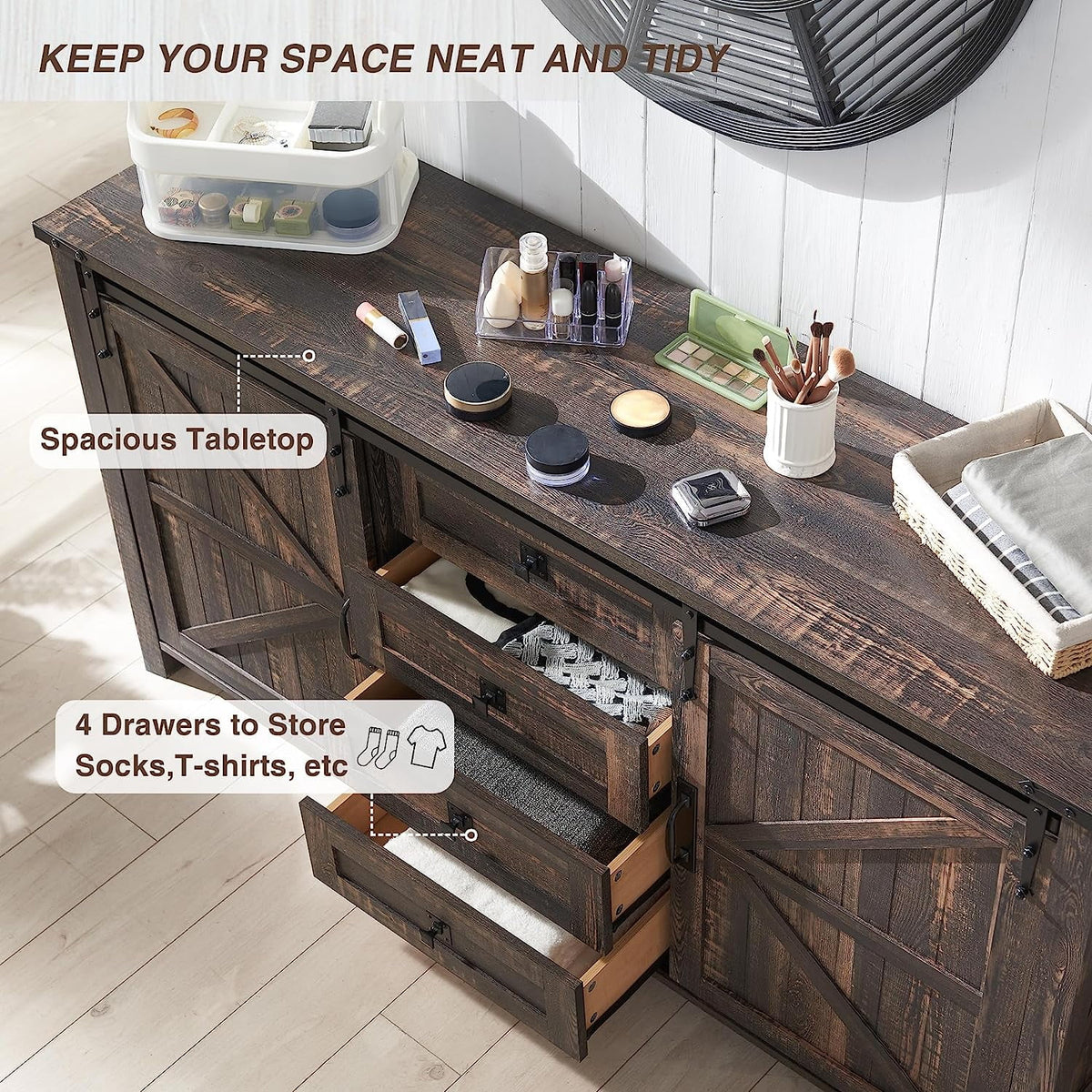 4 Drawer Light Rustic Oak Wood Dresser P7508