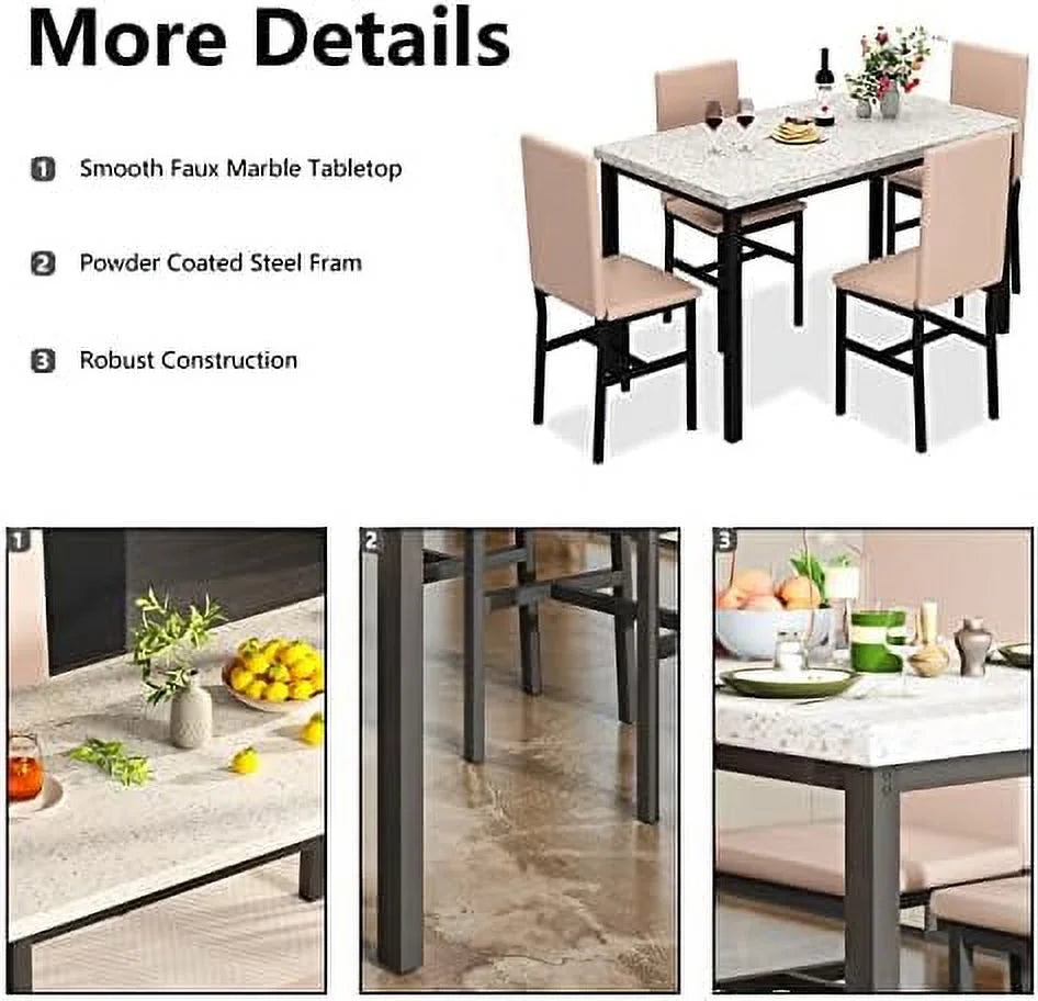 5-Piece Faux Marble Kitchen Table & Chair Set K895