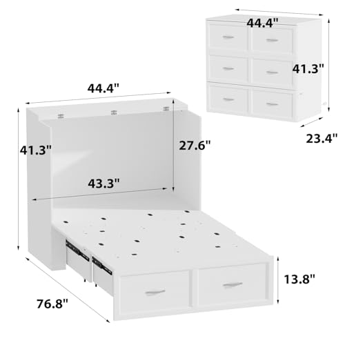 White Twin Size Murphy Bed with Charging Station and Drawer T396