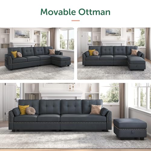 Bluish Grey Reversible Sectional Sofa L381