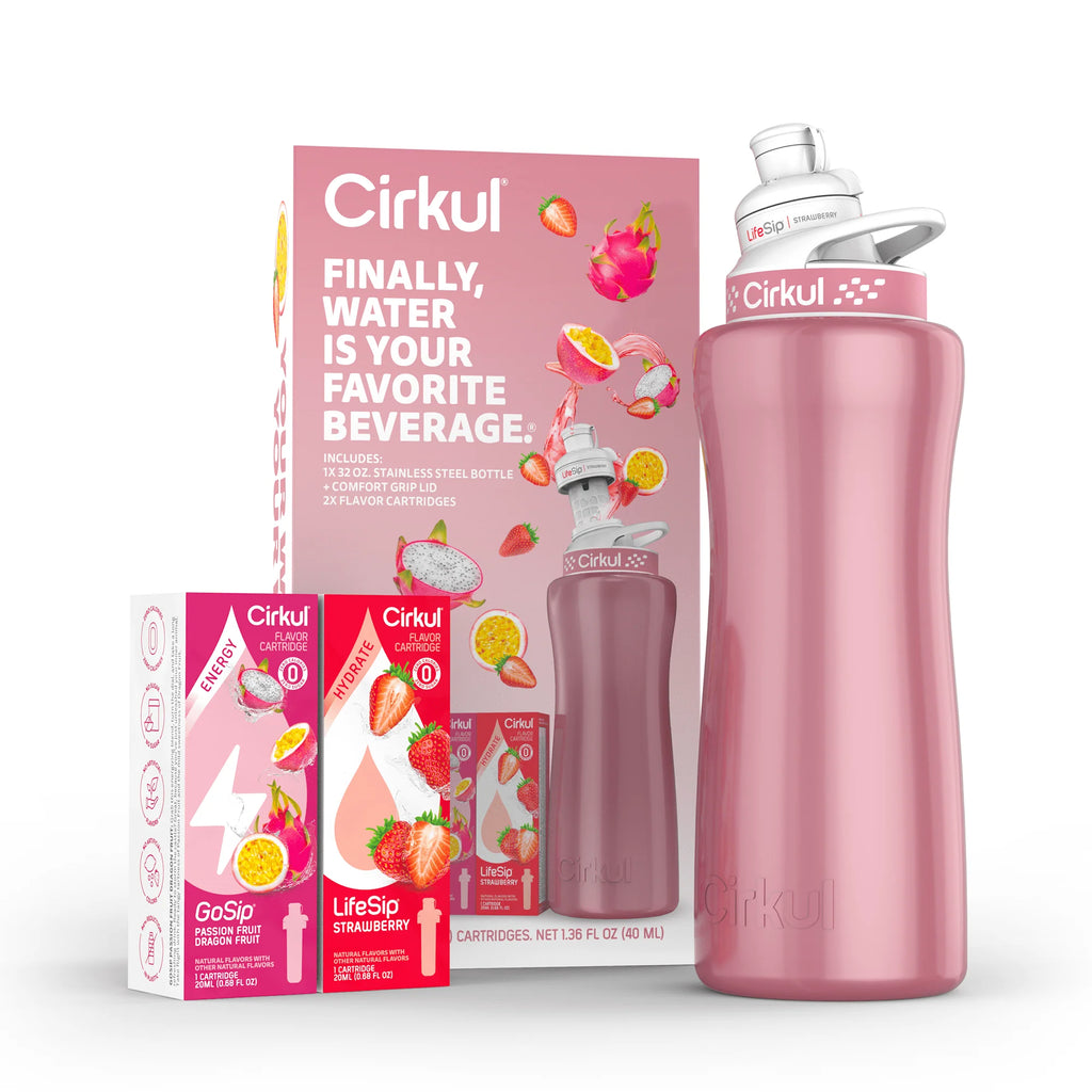 32oz Rose Gold Stainless Steel Water Bottle Starter Kit with Lid and 2 Flavor Cartridges B89337