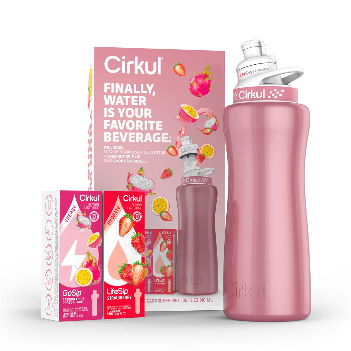 32oz Rose Gold Stainless Steel Water Bottle Starter Kit with Lid and 2 Flavor Cartridges B89337
