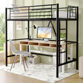 Twin Size Off White Metal Loft Bed with Ladder and Guardrail O5514