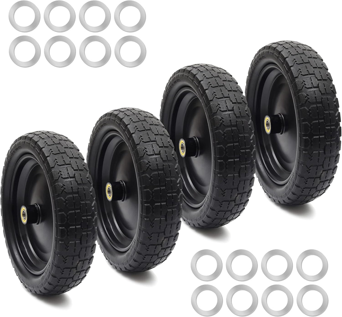 13'' Solid Polyurethane Flat-Free Tire and Wheel Assemblies 4-Pack E440