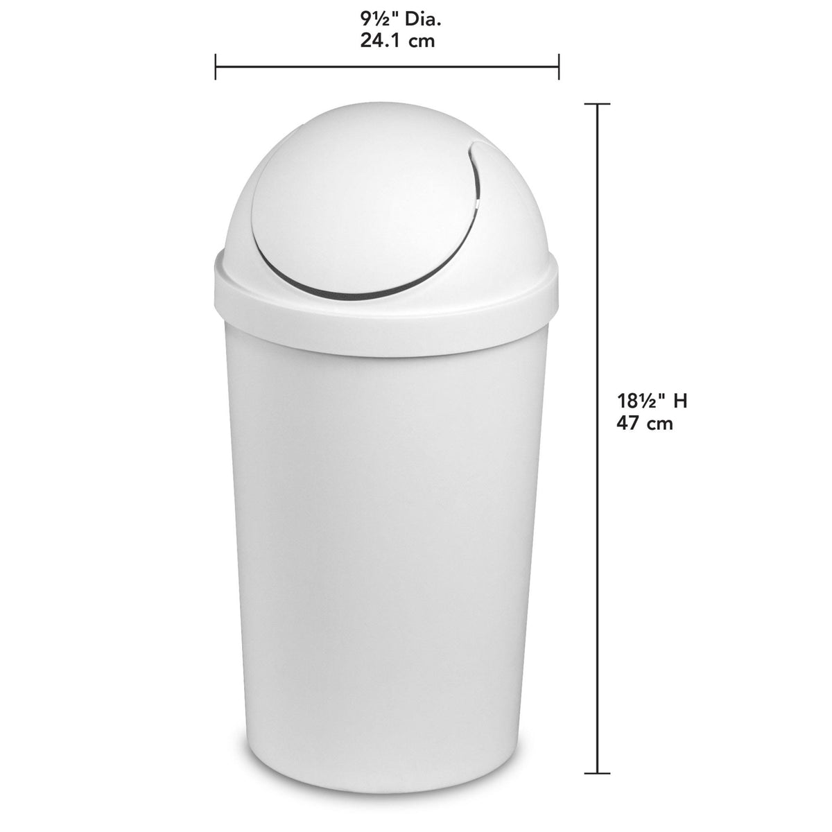 White Round Swing Top Plastic Wastebasket 12-Pack G237458