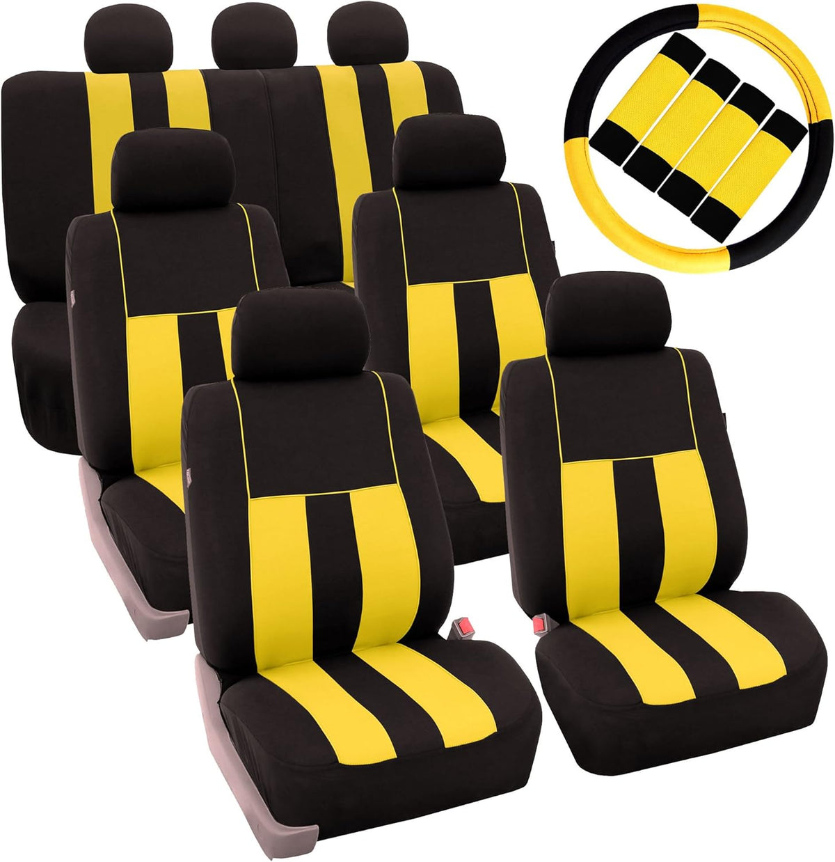 Blue Black Striped Car Seat Covers and Steering Wheel Cover Set C858