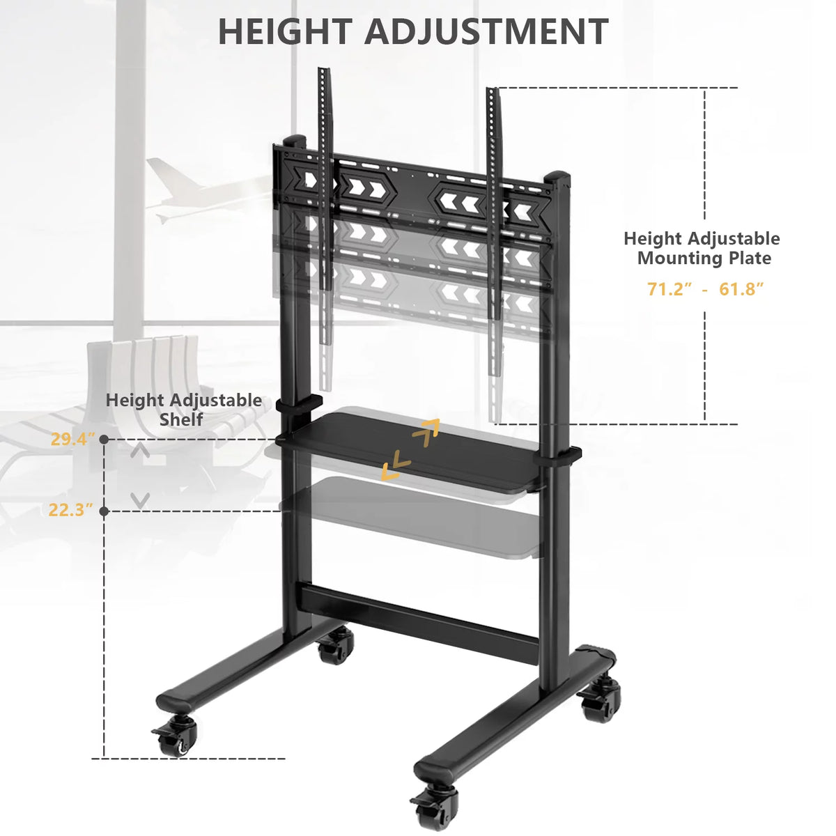 Black Rolling Mobile TV Stand for 55 to 90 inch Flat Screen TVs V454552