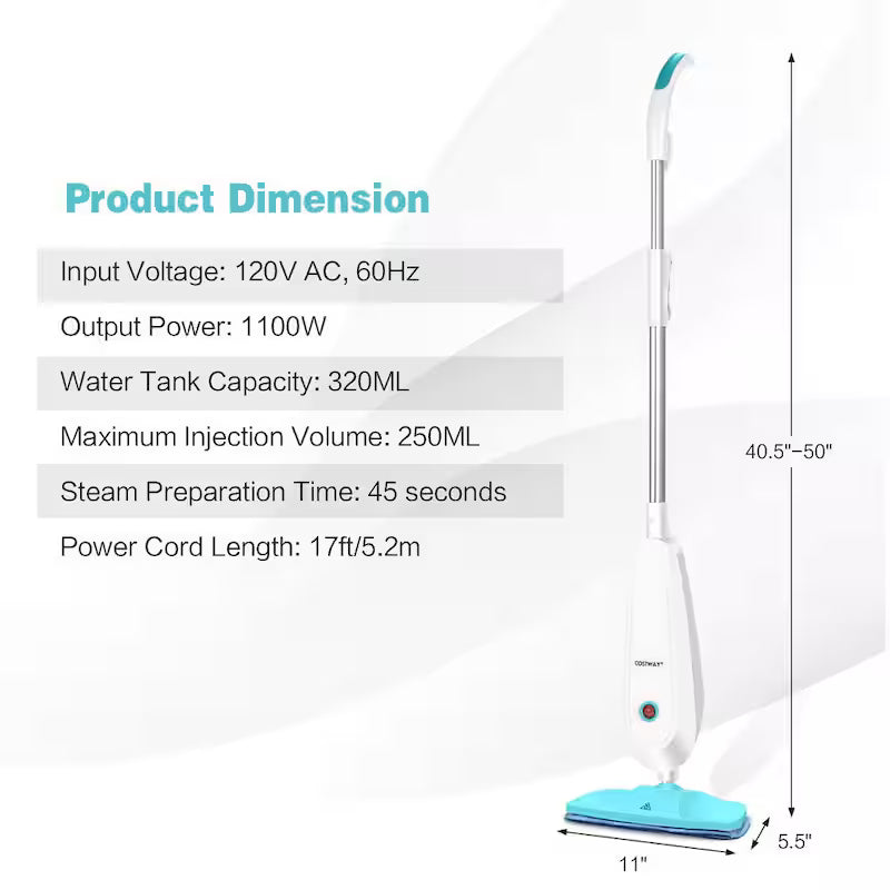 1100-Watt Electric Steam Mop with Water Tank White and Green Q1348