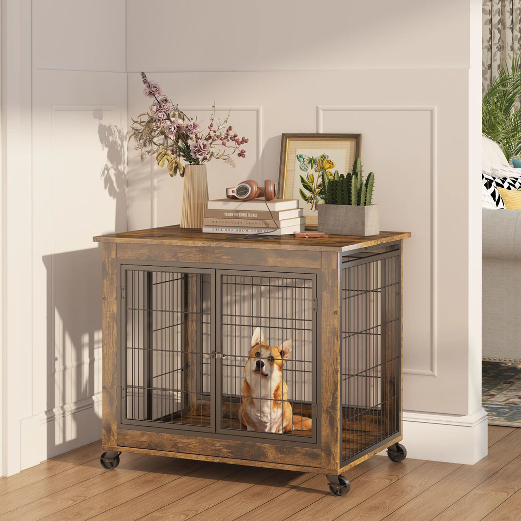 Furniture Dog Cage Crate with Double Doors on Casters C111