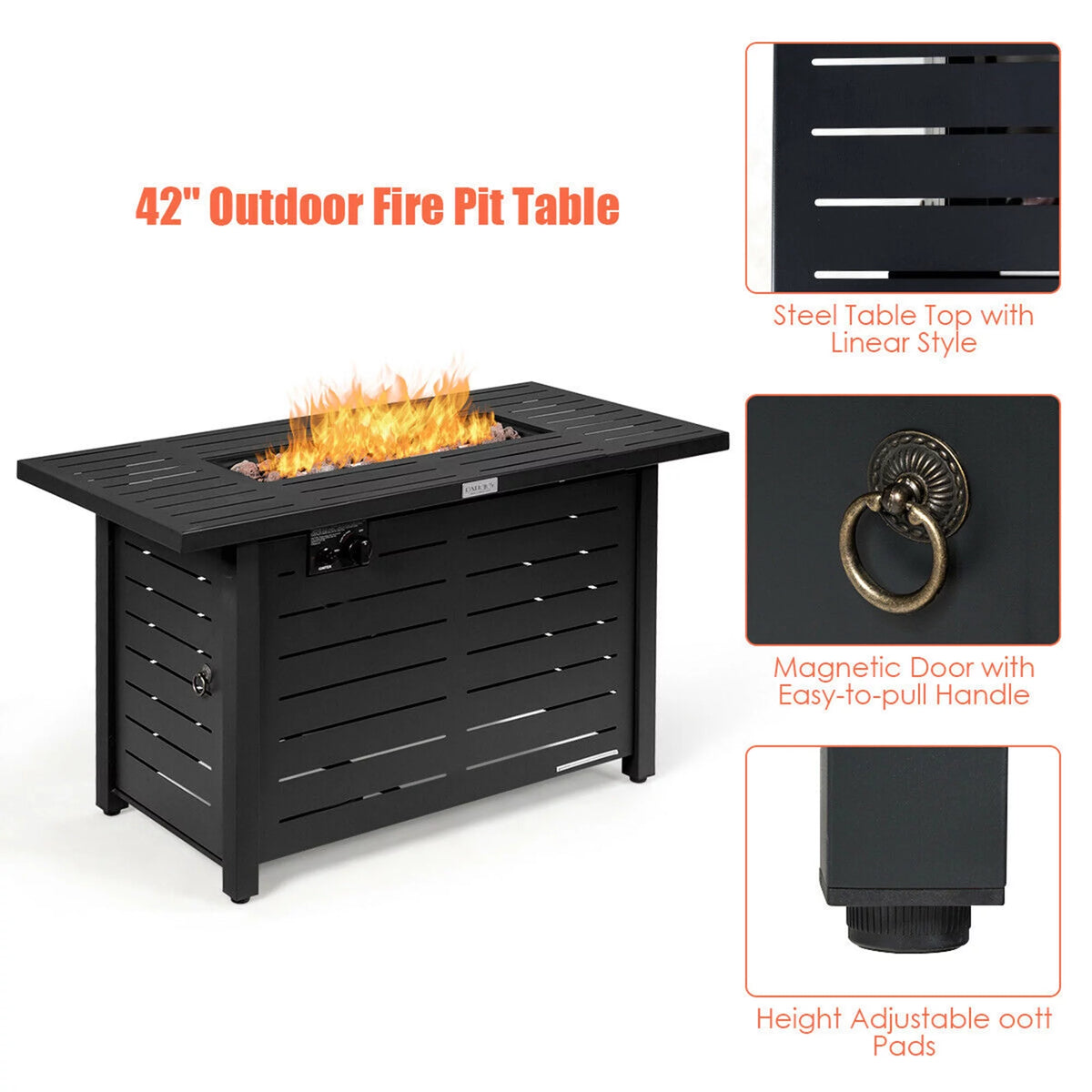 42'' Rectangular Propane Gas Fire Pit Outdoor Table with Cover P442891