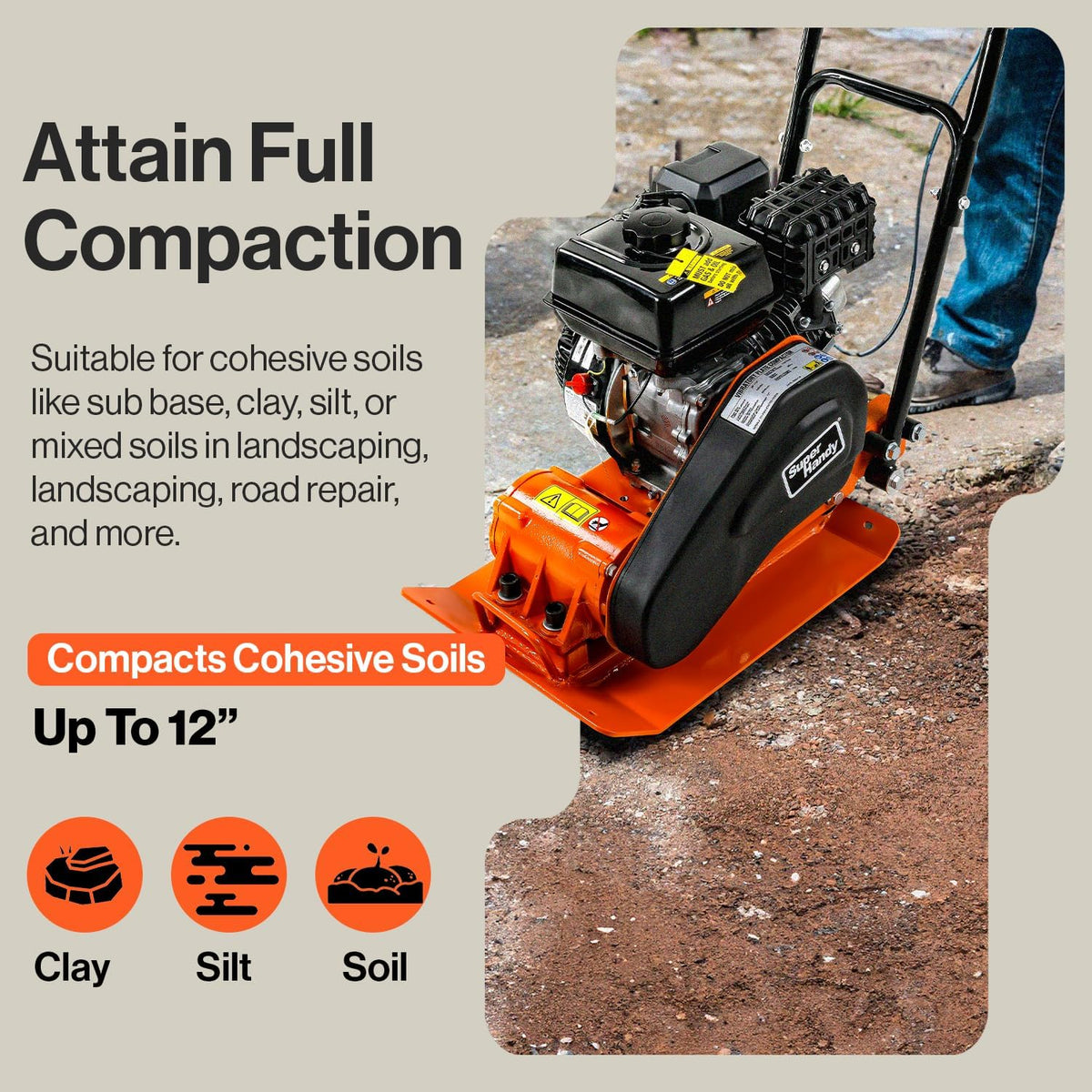 7 HP Gas Plate Compactor Rammer 4200 Pounds 20 × 15 Inch I9711