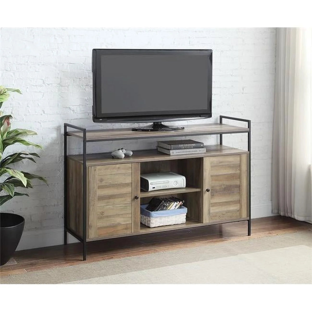 Rustic Oak & Black TV Stand T660214