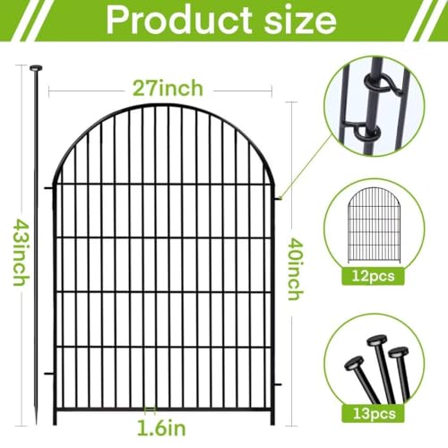 Black 32 in 16 Panels Rustproof Metal Wire Garden Fence Animal Barrier with Gate M552