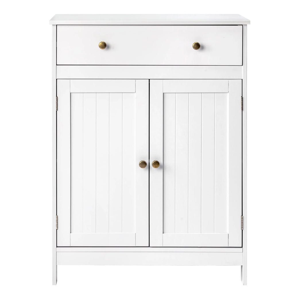 White Wooden 2-Door Bathroom Cabinet with 1 Drawer F3956