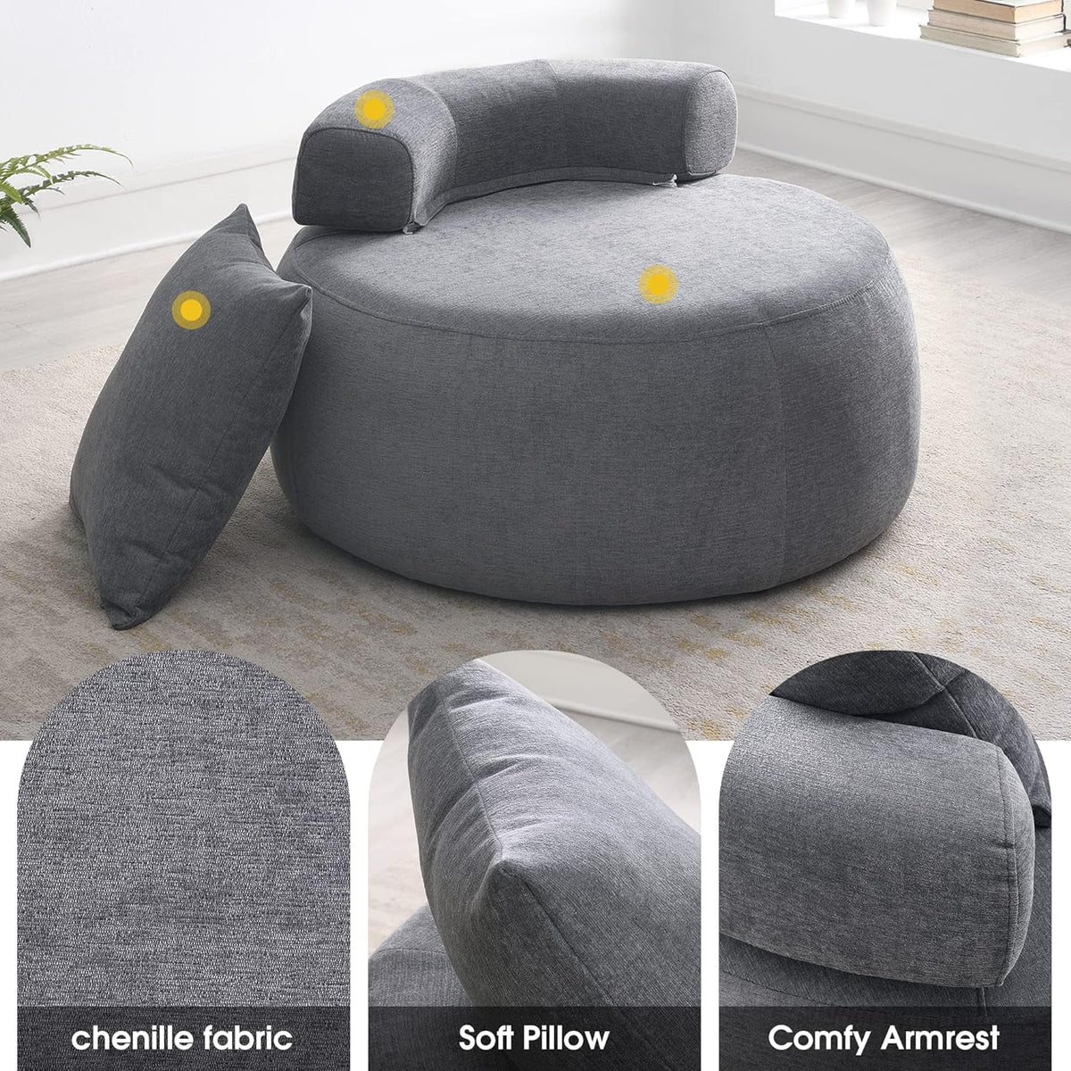 Light Gray Accent Barrel Chair with Pillow Z179758