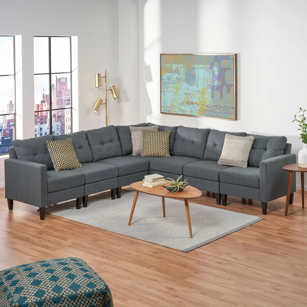 Dark Grey Fabric 7 Piece Sectional Sofa P360