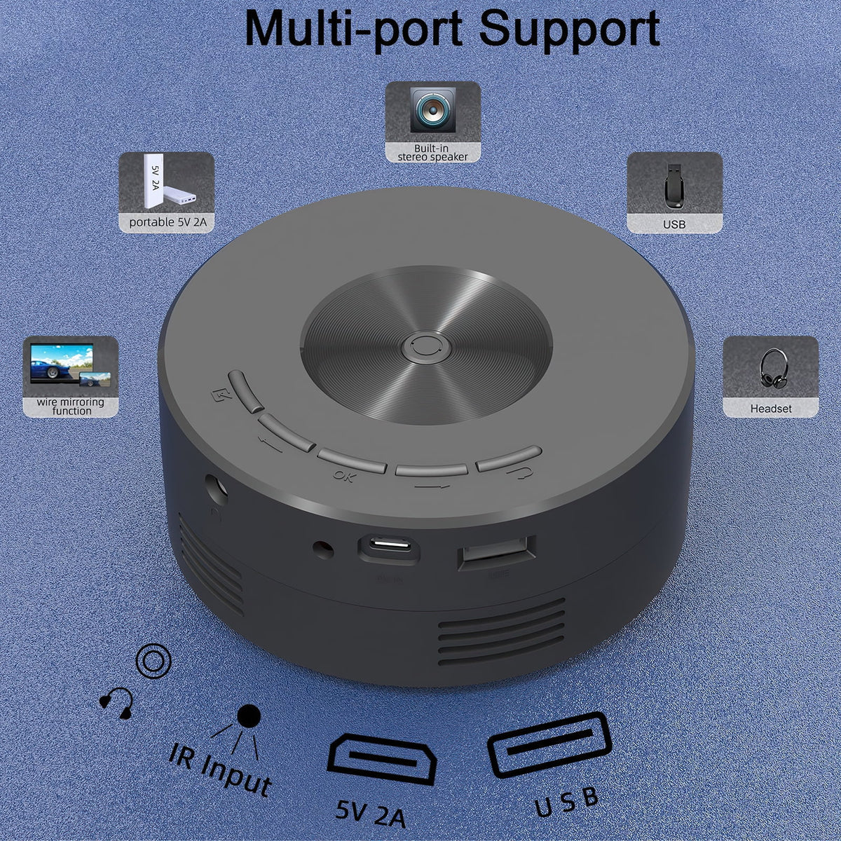 Portable Mini Projector with Remote Control Built-in Speaker W57799