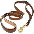 6 Foot Braided Leather Dog Leash with Traffic Handle T389