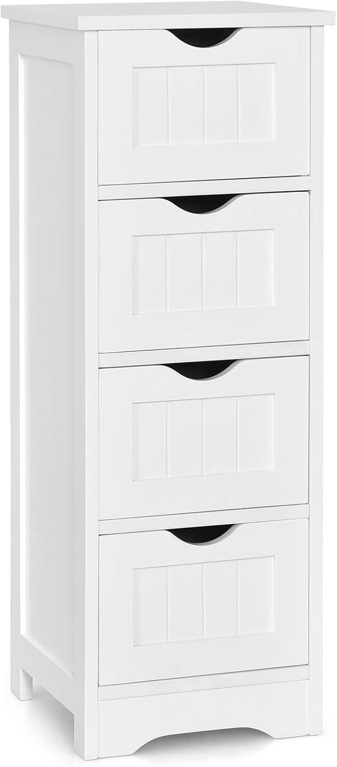 White 4 Drawer Wooden Bathroom Floor Cabinet P570905