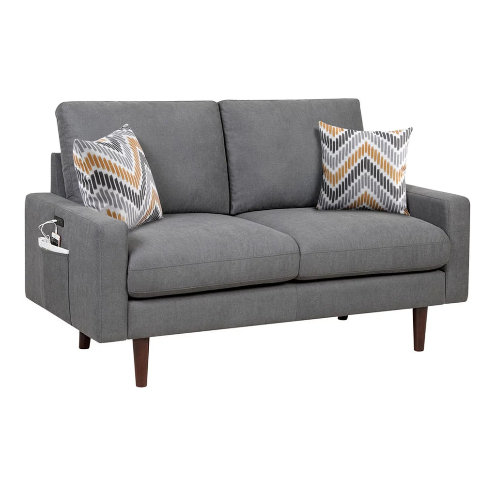 Dark Gray Woven Fabric Loveseat with USB Charging Ports O245551