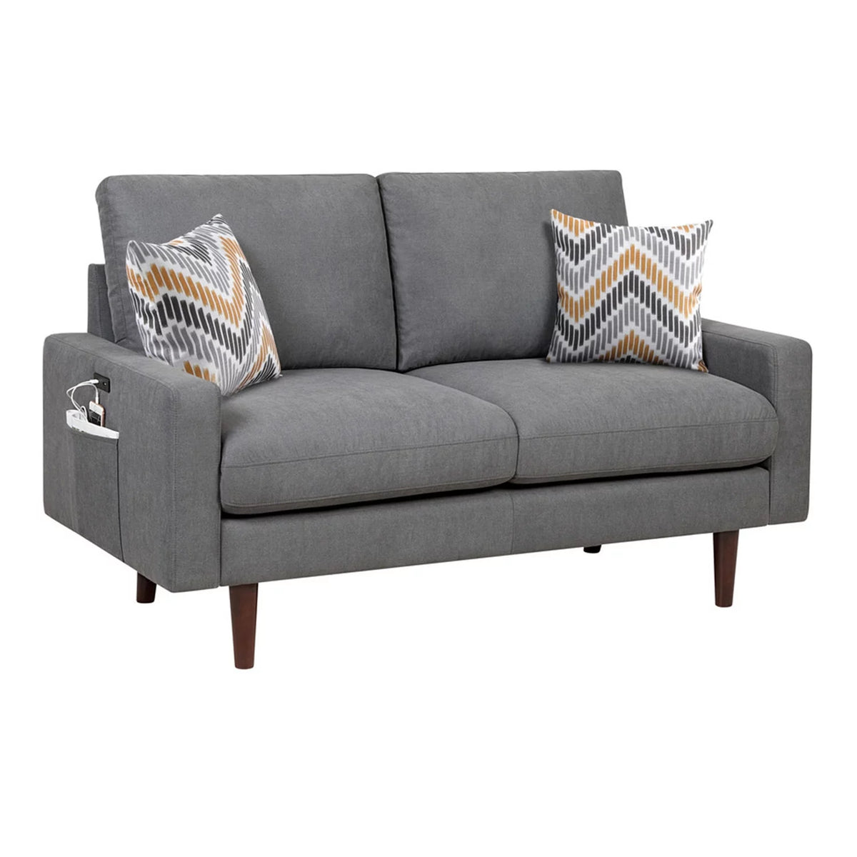 Dark Gray Woven Fabric Loveseat with USB Charging Ports O245551