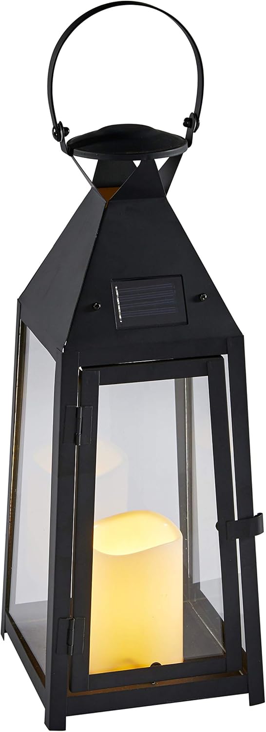 Black Metal Solar Powered LED Outdoor Candle Lantern D199645