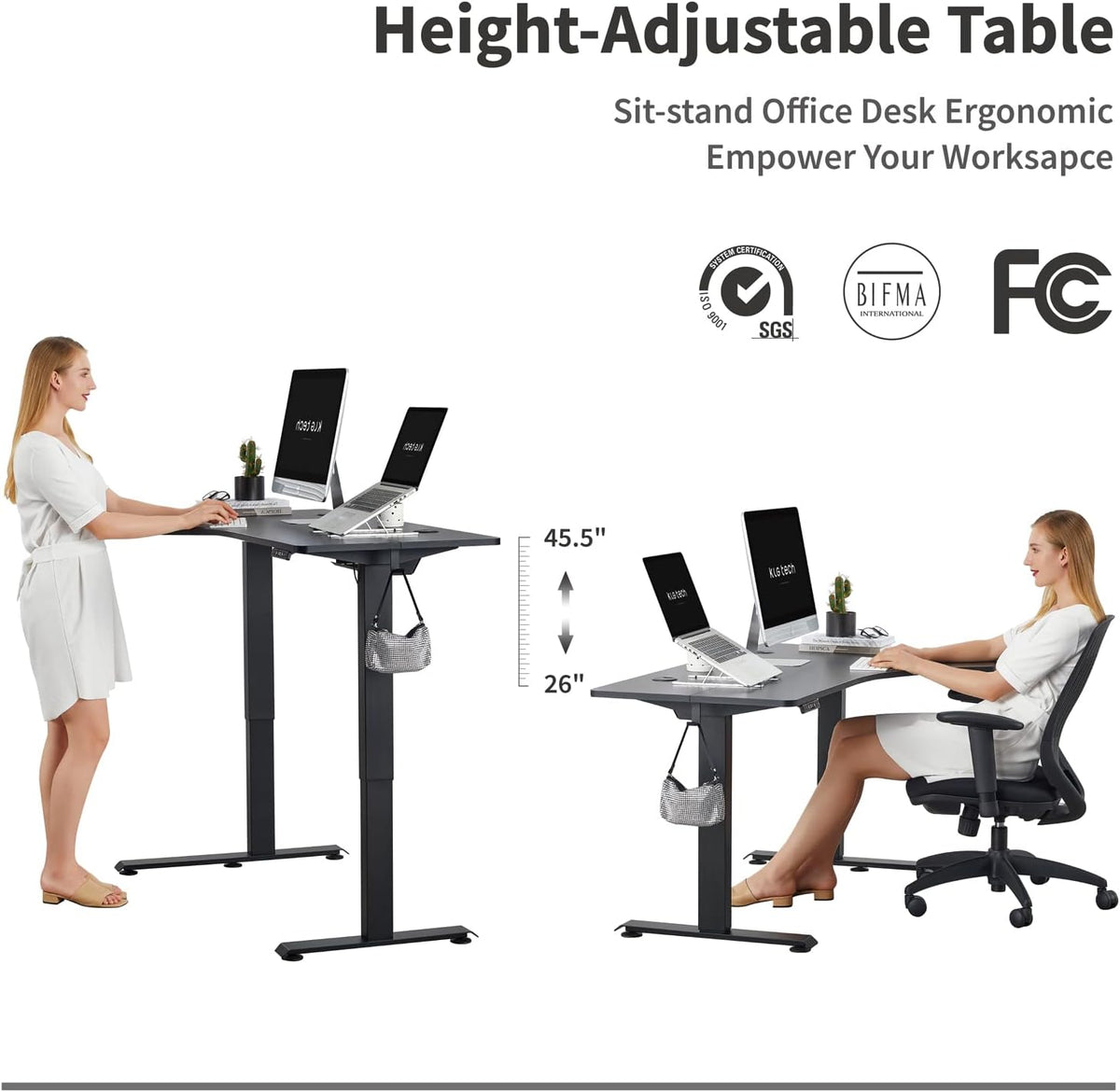 Electric Sit Stand Corner Desk 55x34.5inch L Shape Dual Motorized Height Adjustable Y561