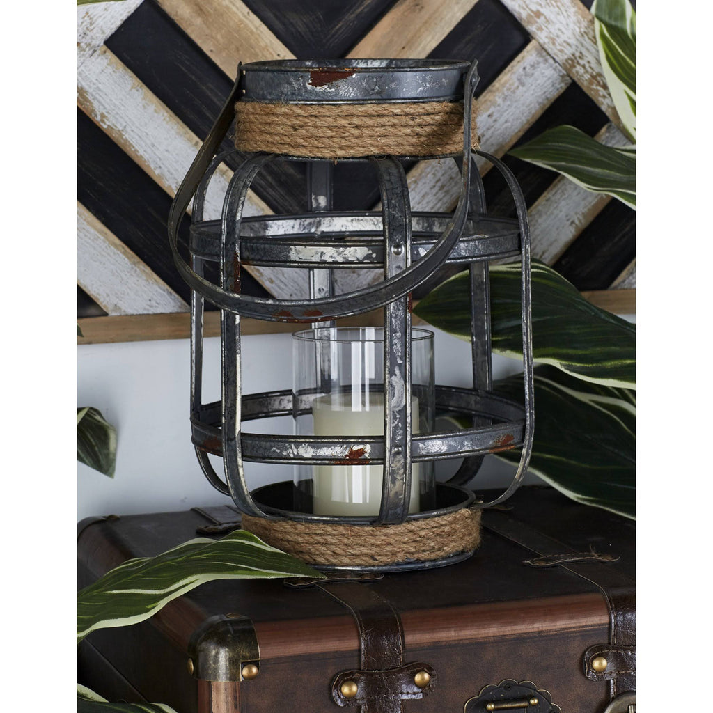 Metal Glass Rope Candle Lantern I7358