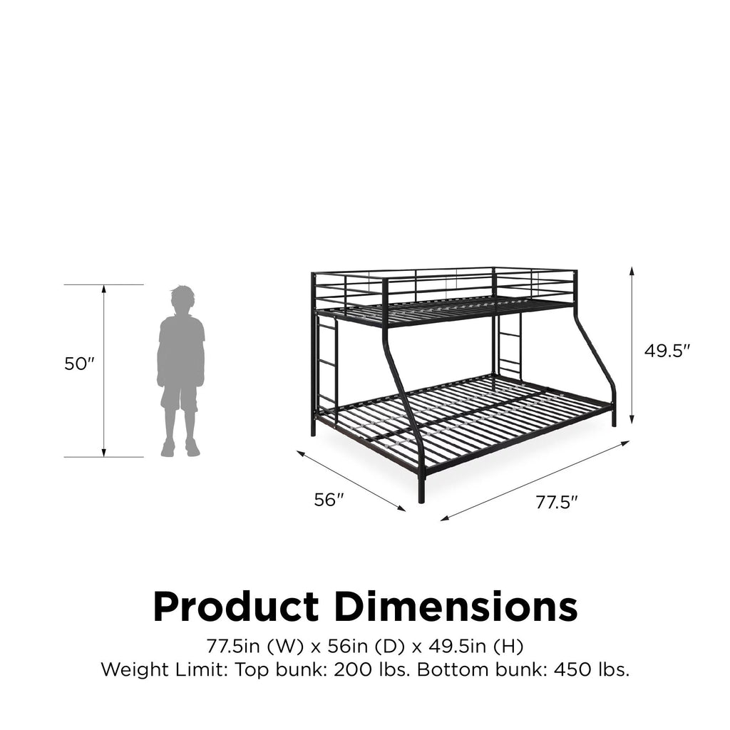Twin over Full Metal Bunk Bed, Black F121878