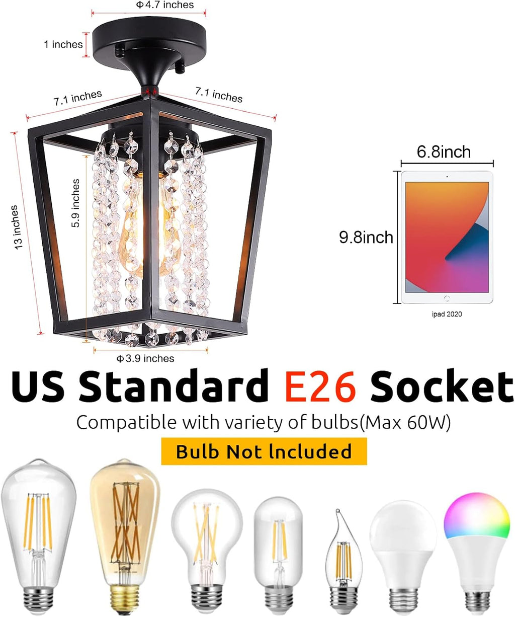 Semi Flush Mount Crystal Ceiling Light Black Metal Cage K32977