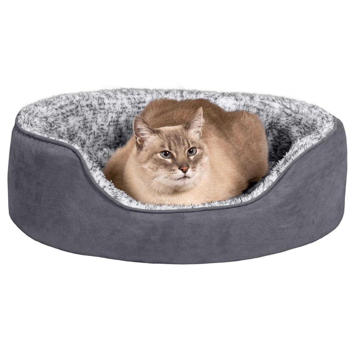 Two-Tone Fur & Suede Oval Dog Bed X257436