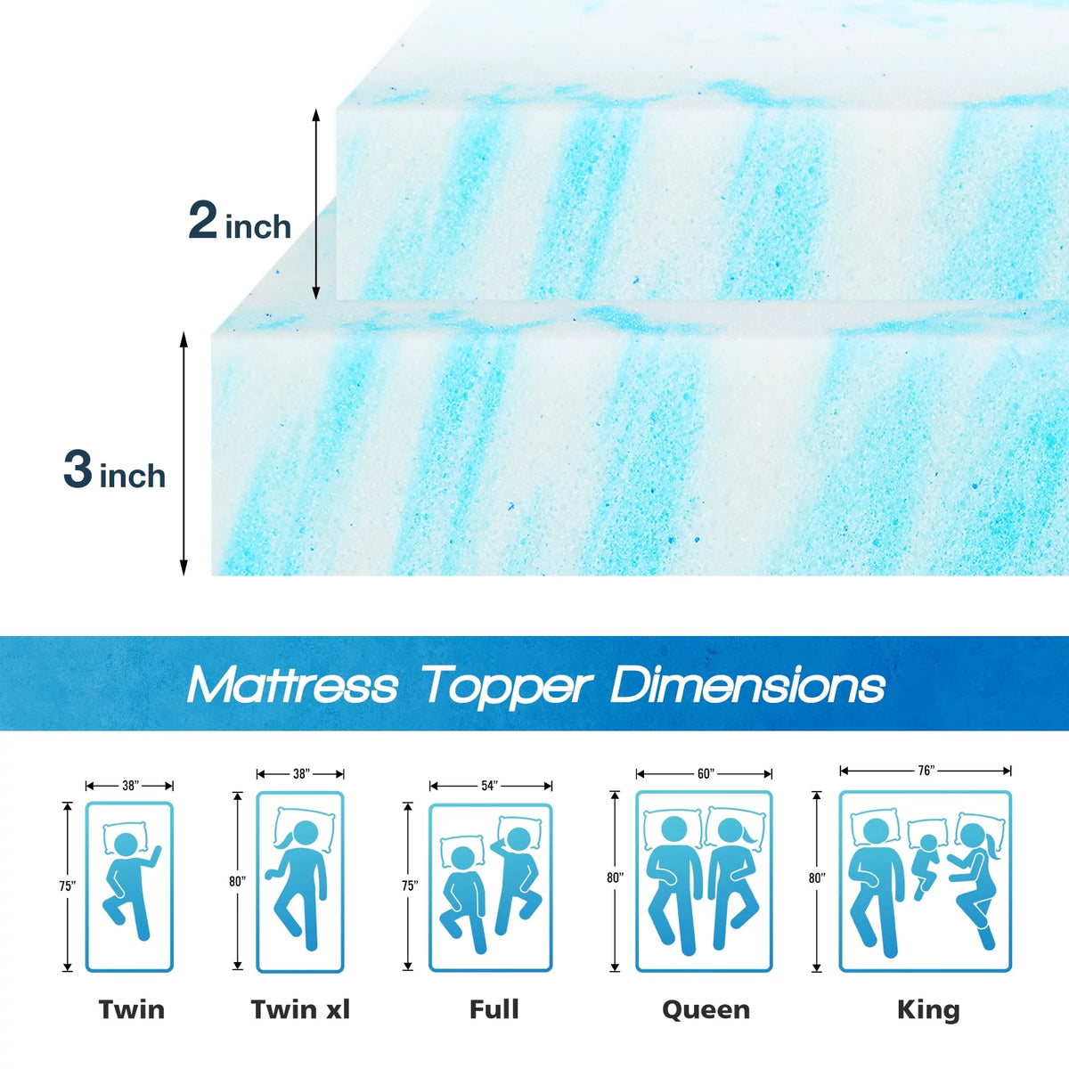 2 Inch Cool Gel Memory Foam Mattress Topper Queen Size P157