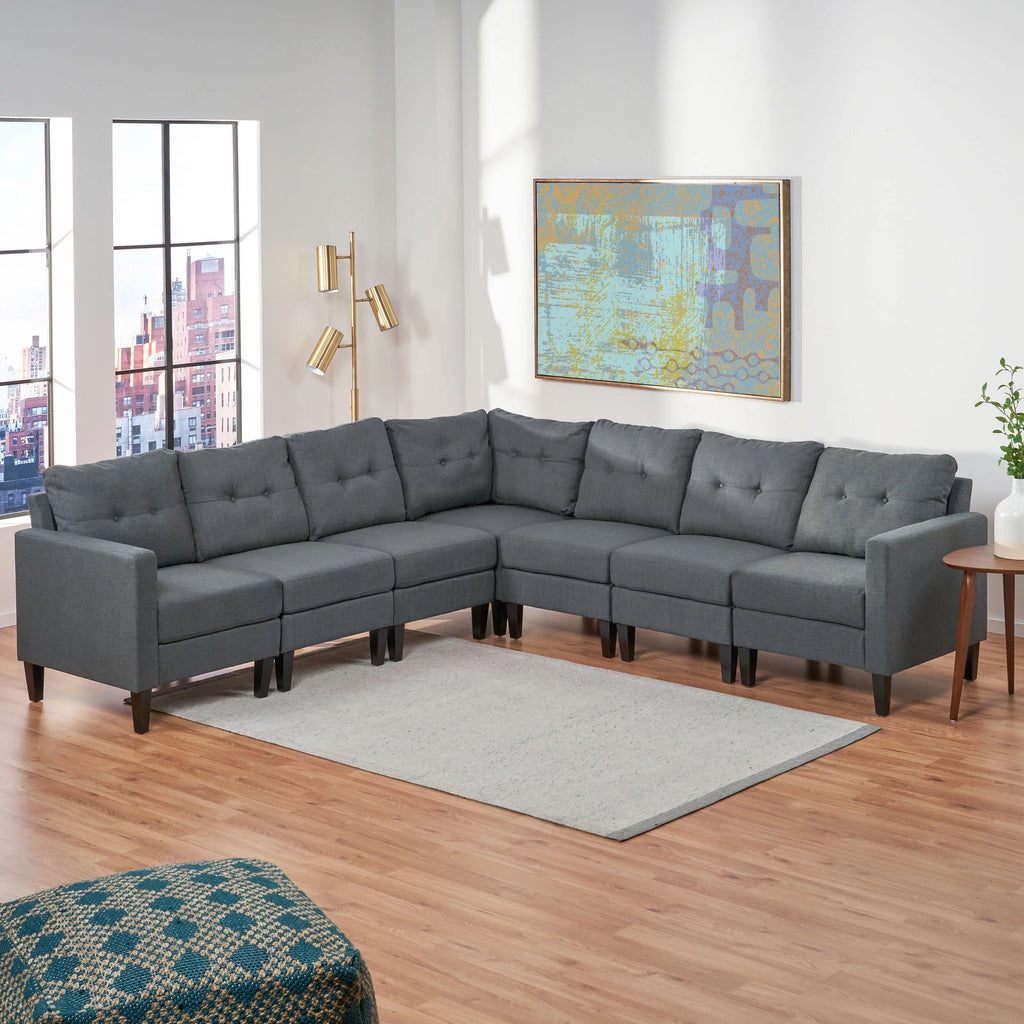 Dark Grey Fabric 7 Piece Sectional Sofa P360