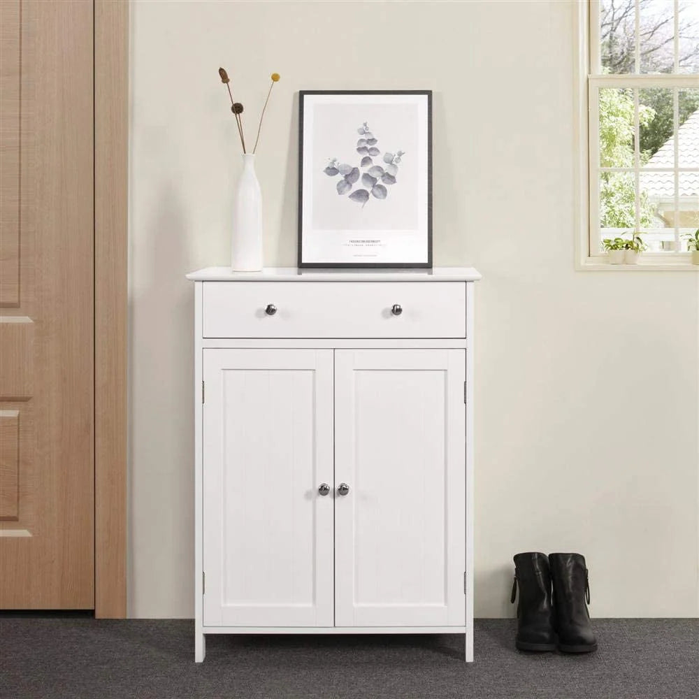 White Wooden 2-Door Bathroom Cabinet with 1 Drawer F3956