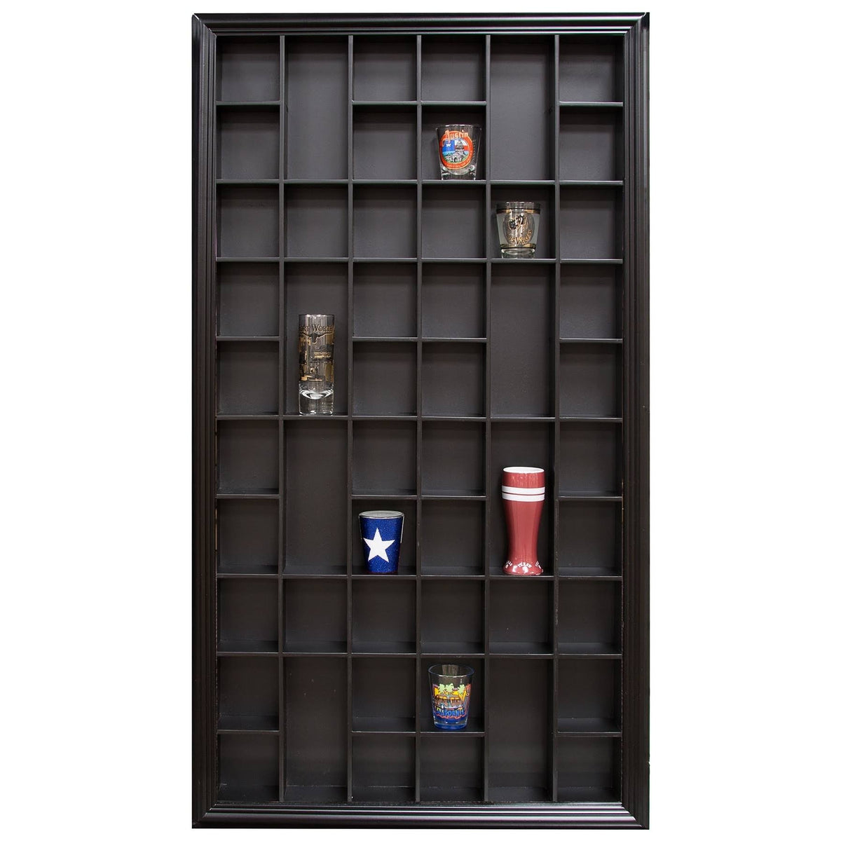 17x32 Shot Glass Display Case with Hinged Front in Black W821