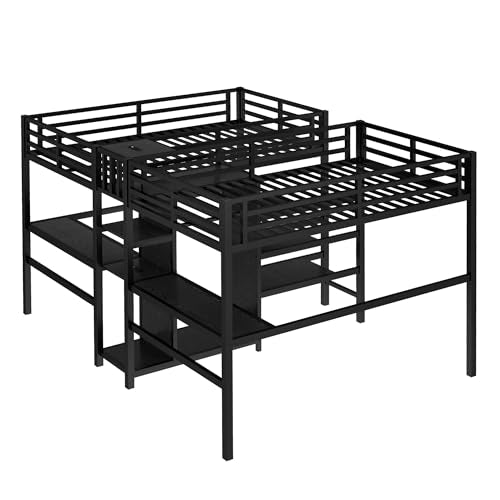 Twin Over Twin Metal Loft Bed with Desk and Wardrobe Z622209