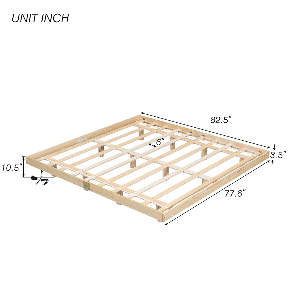 White Full Size Floating Bed Frame with LED Lights L9355