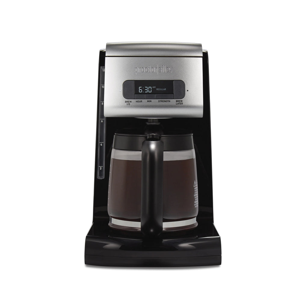 Programmable Coffee Maker, Glass Carafe, 12 Cup Capacity, Black and Silver M401