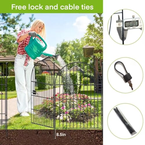 Black 32 in 16 Panels Rustproof Metal Wire Garden Fence Animal Barrier with Gate M552